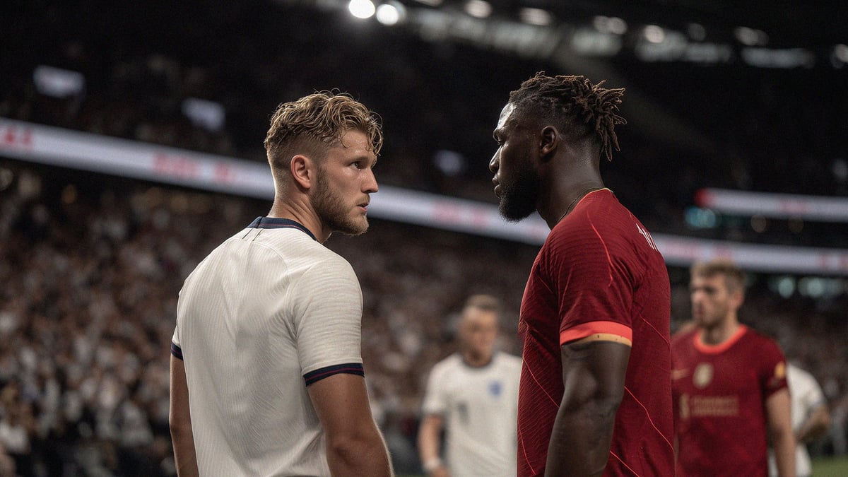 Två spelare står mitt emot varandra under en Premier League-match.