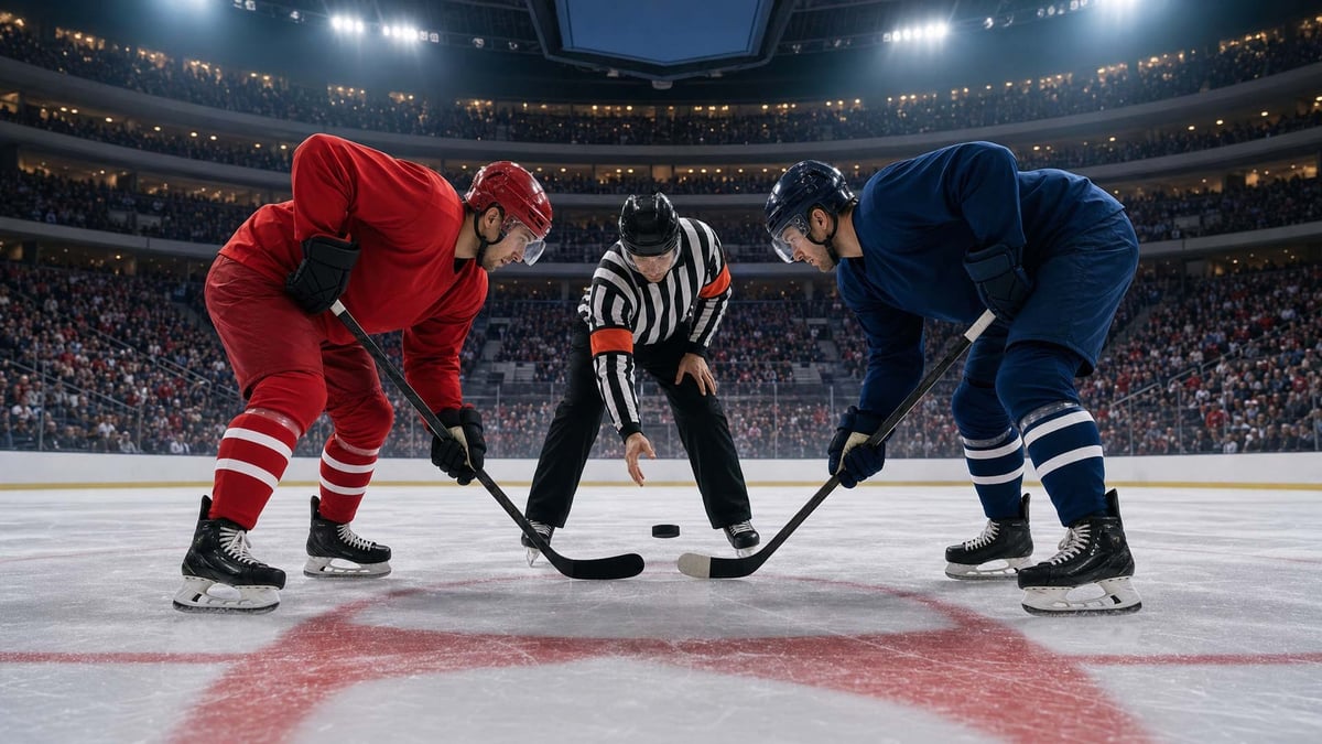 Två lag som gör sig redo för tekning i en NHL-match.