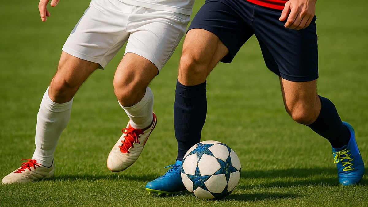 Två spelare tävlar om bollen.