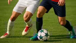 Två spelare tävlar om bollen.